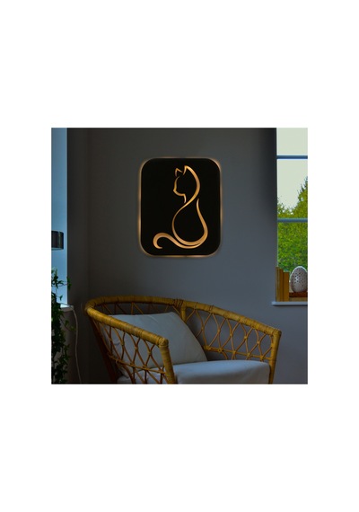 Led Işıklı Kişiselleştirilebilir Kedi Temalı Tablo Gayne Dekoratif Gece Lambası Sarı - 737293250 Sarı