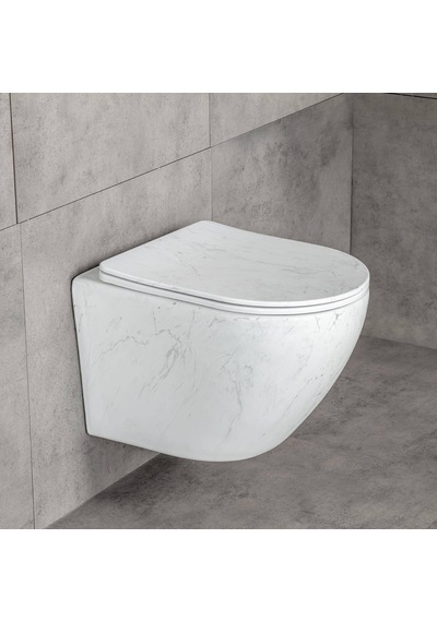 Lena - Asma Klozet Mermer Desenli Mat Beyaz Kapak Dahil Outlet - Et-w1200m8- Beyaz