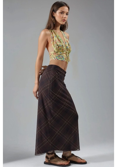 Hiccup Busem Orta Bel Desenli Maksi Etek Kahve Kahvesi