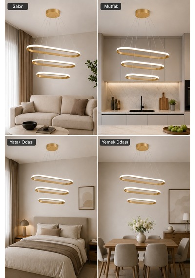 AvizeGO Elipso 3'lü Led Sarkıt Avize Beyaz Işık Eskitme