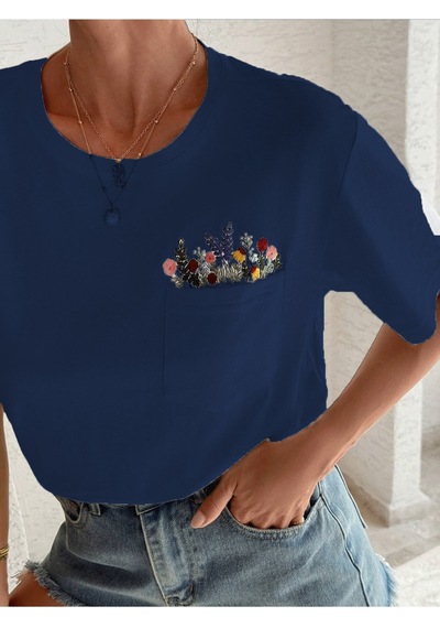 Flood Of Style Kadın Lacivert Çiçekli Cep Baskılı Oversize