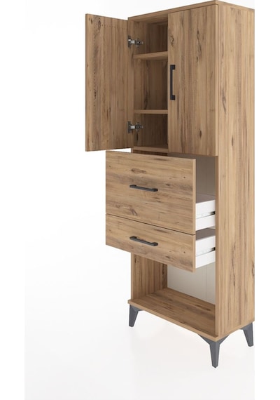 Arges Dolap 3 Raflı 2 Çekmeceli 2 Kapaklı 60x30x163 Çam-çam Çam