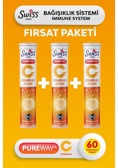 Swiss Bork C Vitamini 1000 Mg Çinko D3 K2 İçeren 20 Efervesan Tablet 3 Lü Avantaj Paket