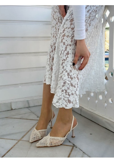 Ervanın Butiği Bej Örgü Leay Lastikli Kadın Stiletto-6149