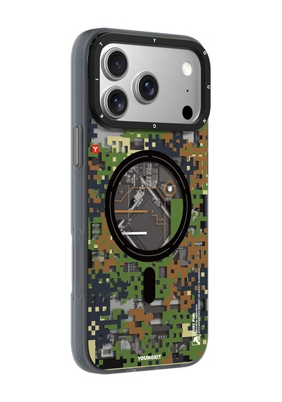 Apple Uyumlu iPhone 17 Pro Max  Kılıf M-safe Şarj Özellikli Youngkit Camouflage Sykell Serisi Kapak Yeşil Yeşil