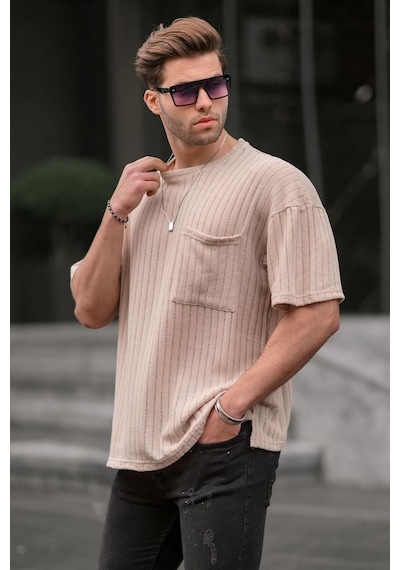 Madmext Bej Oversize Erkek Tişört 6180-bej Bej