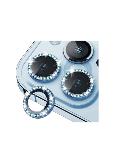 Nettech Apple Uyumlu iPhone 14 Pro Diamond Taşlı Model Kamera Cam Koruyucu - Mavi