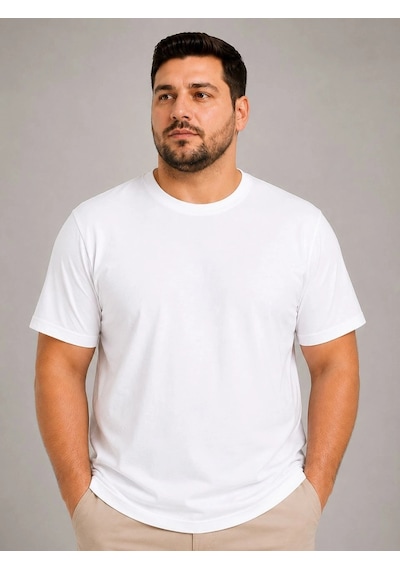 Barlashive Erkek Battal Big Size Basic Tişört Bisiklet Yaka Rahat Kalıp T-shirt - Beyaz Çok Renkli