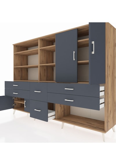 Hyperion Dolap 10 Raflı 6 Çekmeceli 4 Kapaklı 220x44x163 Çam-antr Çam-antrasit