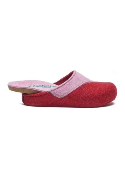 Comfortfusse Pinesh - Kadın Ortopedik Yün Keçe Sabo Ev Terliği Kırmızı-pembe Yün