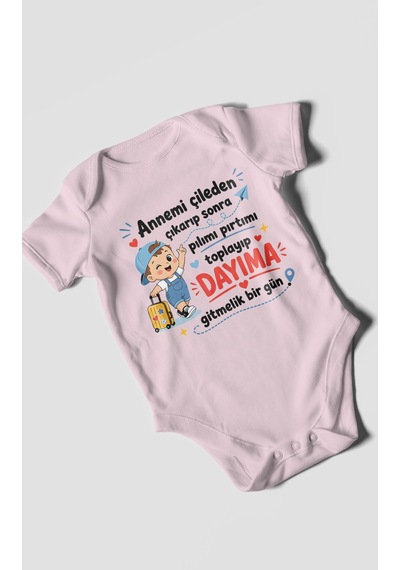 Morivokids Anneye Ve Dayıya Özel Kısa Kollu Bebek Body %100 Pamuk Zbn153-kk Bebe Pembe