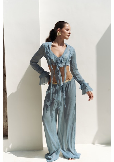 Mai Studios Co. Mai Collection Olivia Mavi Gömlek Pantolon Takım Mavi