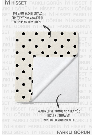 Puantiyeli Siyah Beyaz Minimalist Plaj Havlusu - Modern Şık Benekli Hızlı Kuruyan Mikrofiber Havlu Mat Karamel