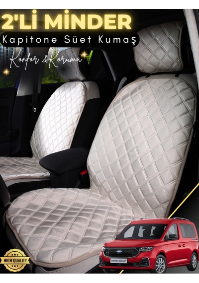 Ford Tourneo Connect Uyumlu 2'li Süet Oto Koltuk Minderi Terletmez Universal Oto Aksesuar A4 Bej