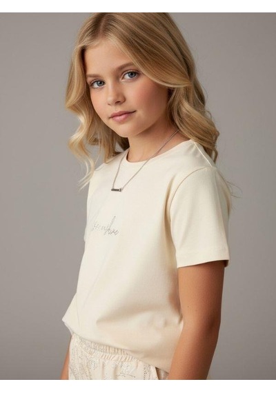 Zekids Kız Çocuk Sunshine Yazılı Tasarım T-shirt-16977 Krem