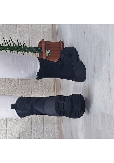 M.p 1387 Siyah Fermurlı Kalın Kaydırmaz Taban Kadın Postal Bot 001