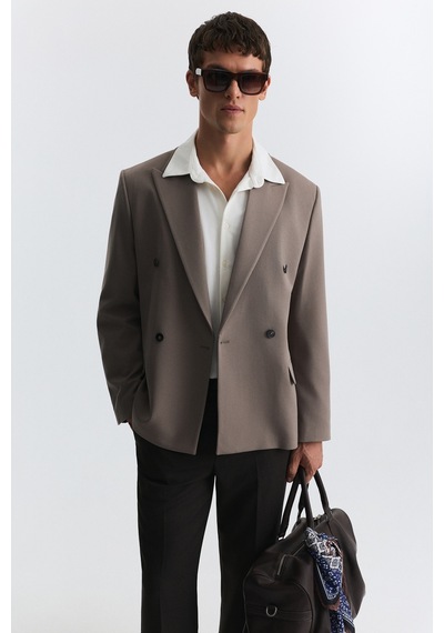 Antioch Relax Fit Kruvaze Erkek Blazer Ceket Açık Vizon