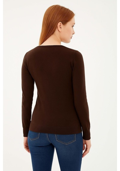 Fashion Friends Kadın U Yaka Kazak 25k0779k1 Kahve