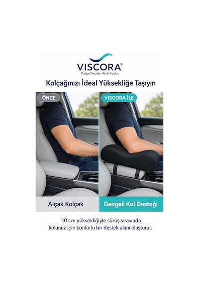 Oto Kolçak Yükseltme Pedi Visco Dolgulu, Nefes Alan Kumaşlı, Ayarlanabilir Kol Desteği