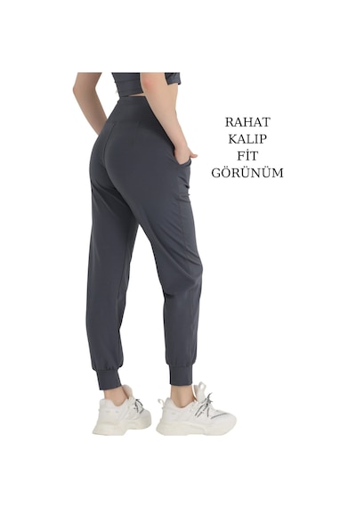 Kadın Curve Eşofman Alt Antrasit Jogger Dalgıç Kumaş Yüksek Bel Çift Cepli Joggers 1061 Antrasit