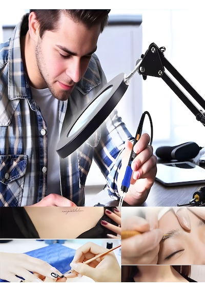Katlanabilir Led Masa Lambası 3 Renk Modlu, Ayarlanabilir, Büyüteçli Güzellik Ve Bakım Işığı -