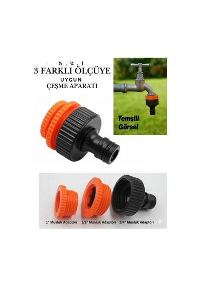 3 Farklı Ölçülü Bahçe Hortum Bağlantı Adaptörü 1/2" - 3/4" - 1" Uyumlu Hortum Eki Musluk Eki Md306 Diğer
