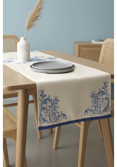 Elysian Blue Keten Runner 45x140 Cm Çok Renkli