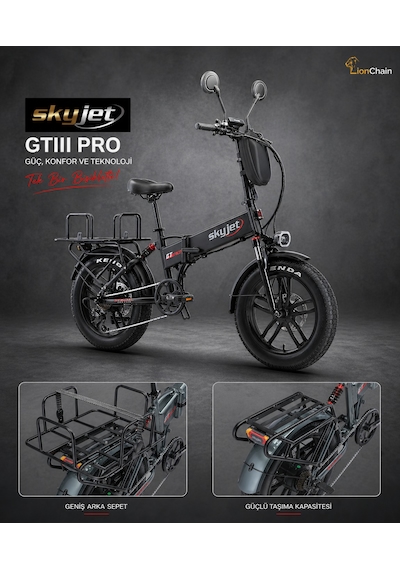 Skyjet Gtııı Pro 1000w Elektrikli Bisiklet Ayna Çanta Ve El Gazı Hediyeli Siyah