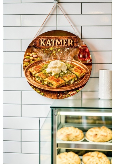 Katmer Tatlısı Görselli Ahşap İpli Kapı Duvar Süsü Tatlıcı Cafe Dekoru