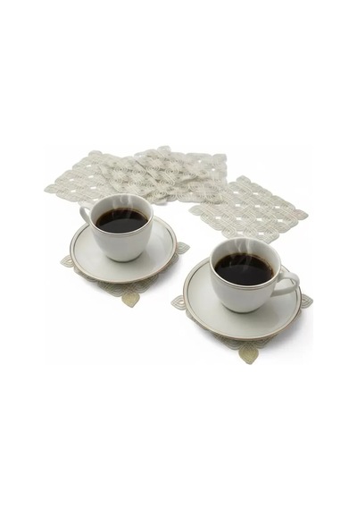 6'lı Dantel Kahve Sunumluğu 15x15 Cm Asorti Desenli Türk Kahvesi Seti Çok Renkli