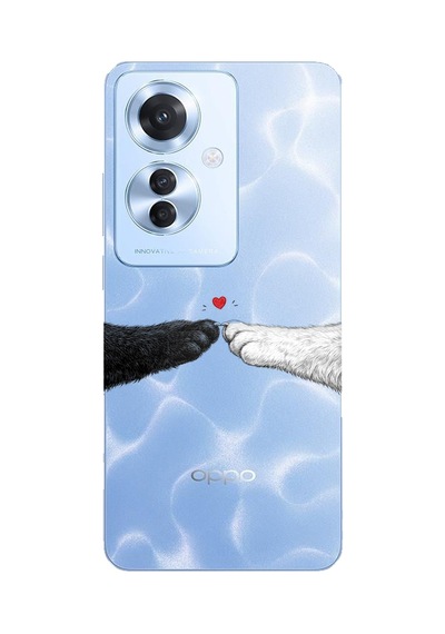 Oppo Reno 11f Uyumlu Kedi & Köpek Pati Dokunuşu Kalp Desenli Baskılı Silikon Kılıf
