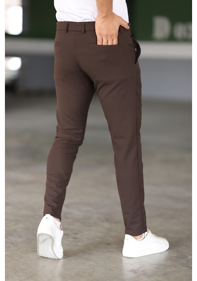 Bürke Erkek Kahverengi Renk Kaliteli Slimfit Kumaş Bilek Boy Pantolon (100-135 kg battal beden 40-42-44)