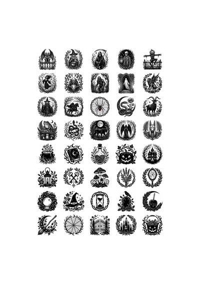 Cadılar Bayramı Gotik Hayvan Silüet Sticker Seti 40 Adet Ajanda Scrapbook Journal Planner Çıkartma Çok Renkli