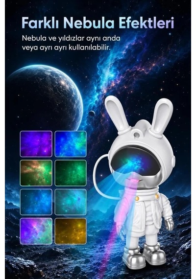 Premium Dekoratif Oda Işığı Aydınlatma Astronot Projektör Galaxy Star Lw39 Beyaz Çok Renkli