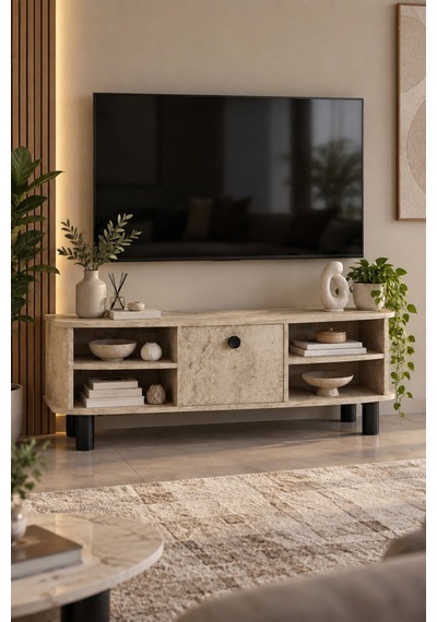 Sulorahome Ekru Traverten Desenli Suntalam Tv Sehpası 136 Cm