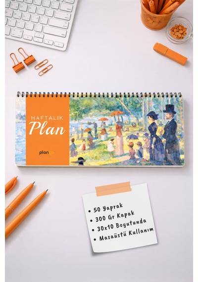 Tarihsiz Spiralli Haftalık Masaüstü Planlayıcı - Bir Pazar Günü - 10x30 Cm Plango Turkuaz