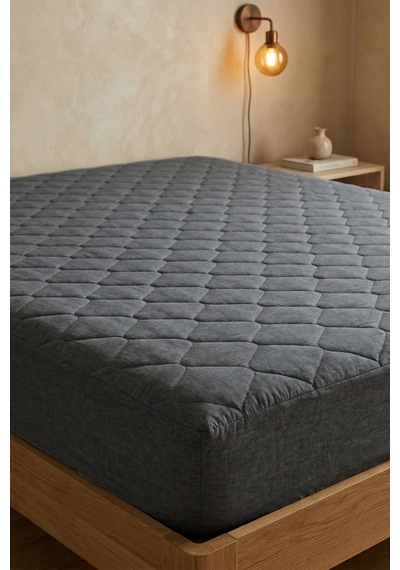 Yatak Alezi Pamuklu Kapitone Fitted Full Kenar Yatak Koruyucu Gri