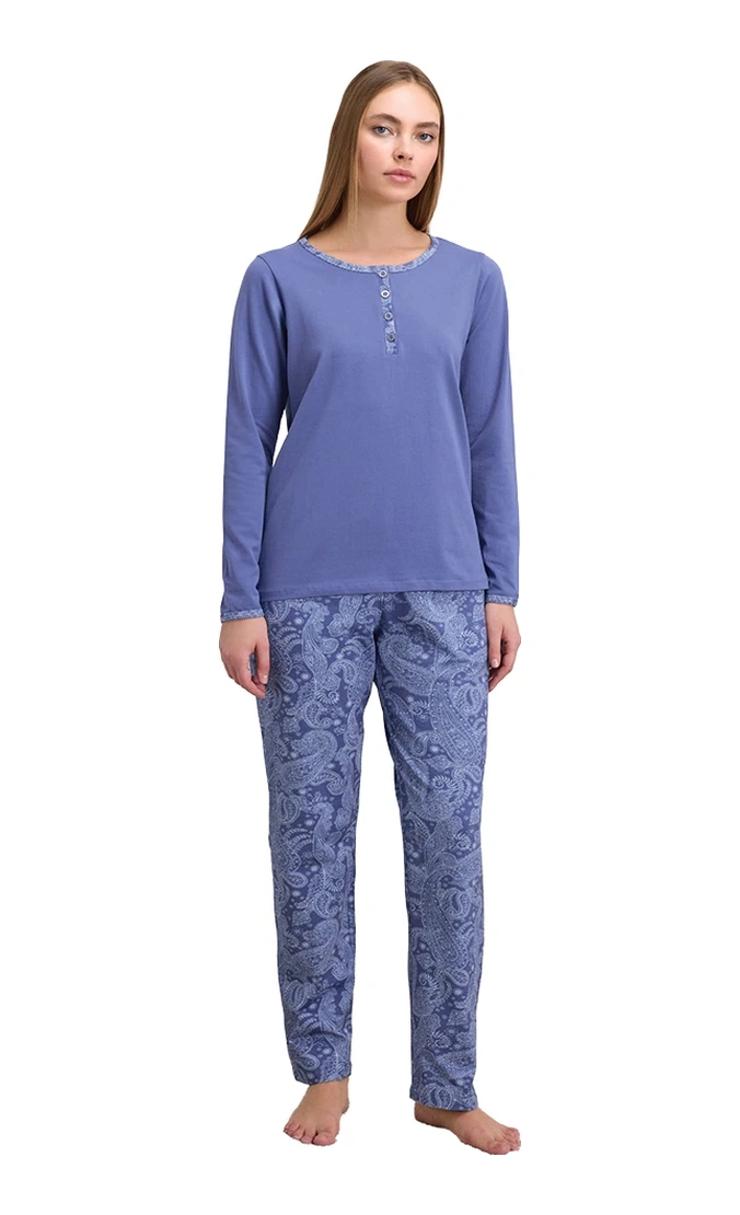 Anıl 11566 Kadın Uzun Kol Kışlık Pijama Takım İndigo