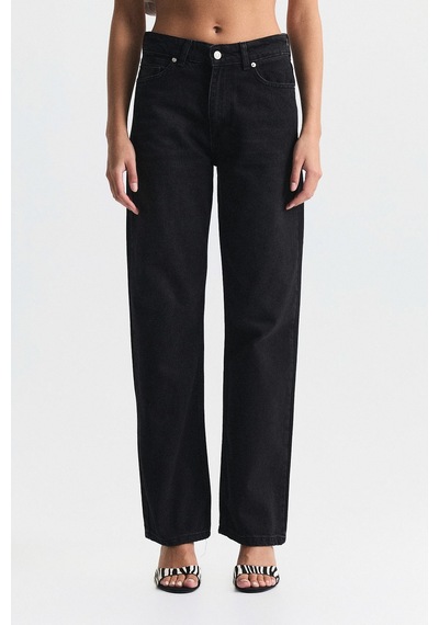 Antioch Yüksek Bel Straight Fit Jean Siyah