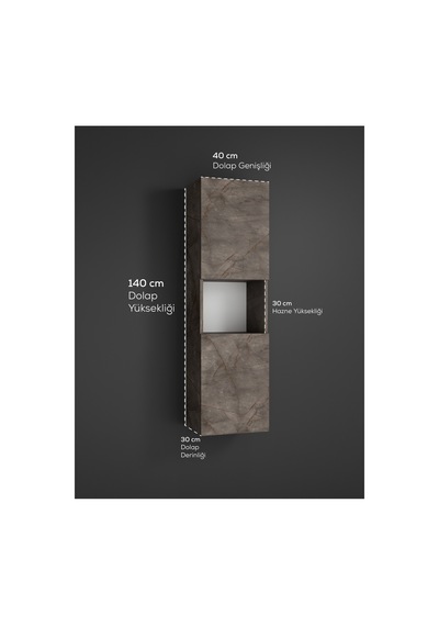 Lisa Banyo Dolabı Duvara Monte Raflı Mdf Gri