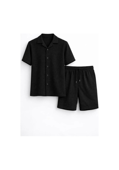 Butik İstanbul Erkek Waffle Kumaş Kısa Kollu Gömlek Şort Takım Regular Fit Yazlık İkili Set - Siyah Butik İstanbul Erkek Waffle Kumaş Kısa Kollu Gömlek Şort Takım Regular Fit Yazlık İkili Set - Siyah
