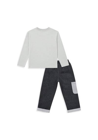 Erkek Çocuk Takım Kaplan Baskılı %100 Pamuk T-shirt - Denim Kargo Pantolon (3-8 Yaş)