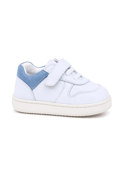 Rakerplus Bob Hakiki Deri Beyaz Nubuk Mavi Cırtlı Bebek Sneaker Ayakkabı