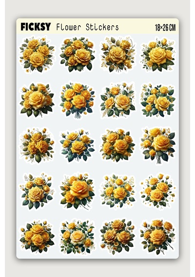 Sarı Gül Çiçek Sticker Seti - 20 Adet Etiket Çıkartma Diğer