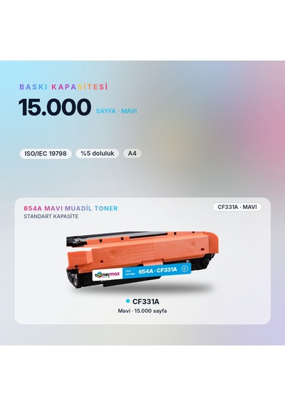 Hp 654a Cf331a Mavi Uyumlu Toner - Çipli / Color Laserjet Enterprise M651