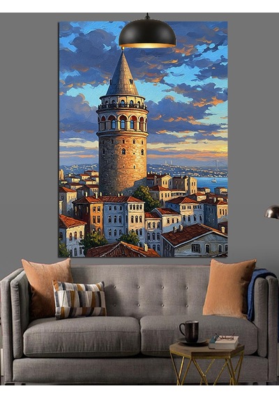 Gerçekçi Galata Kulesi Manzarası Dekoratif Kanvas - Mdf Ahşap Tablo