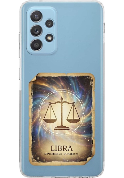 Samsung Galaxy A52 İle Uyumlu Burç Kartları Terazi Tasarımlı Şeffaf Silikon Kılıf Şeffaf