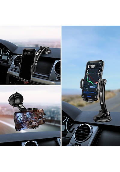 Araç İçi Telefon Tutucu Vantuzlu Cam Uyumlu Güçlü Ayarlanabilir Siyah