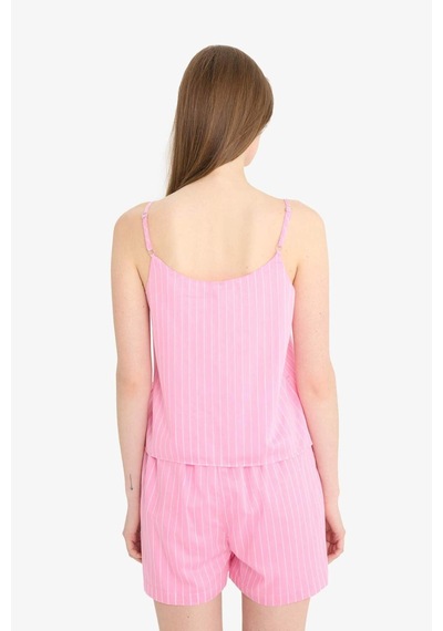 Defacto Afra x DeFacto Regular Fit Kare Yaka Çizgili Modal Askılı Bluz	 F0397AX25SP Pembe