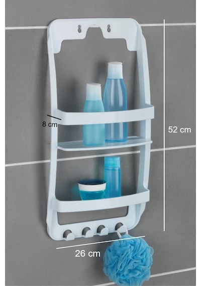Banyo Rafı Duvara Monte Plastik 3 Katlı Raf Organizer Askılıklı, Beyaz Renkli